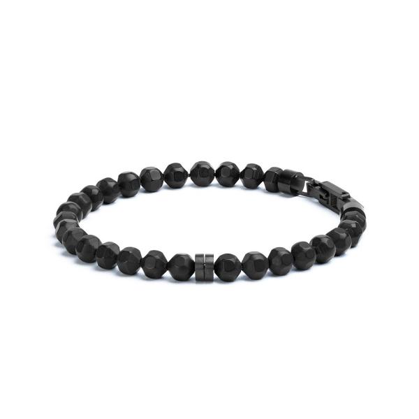 Armband mit 6 mm mattschwarzem Achatstein und Titanelement - Hexa Mat Black